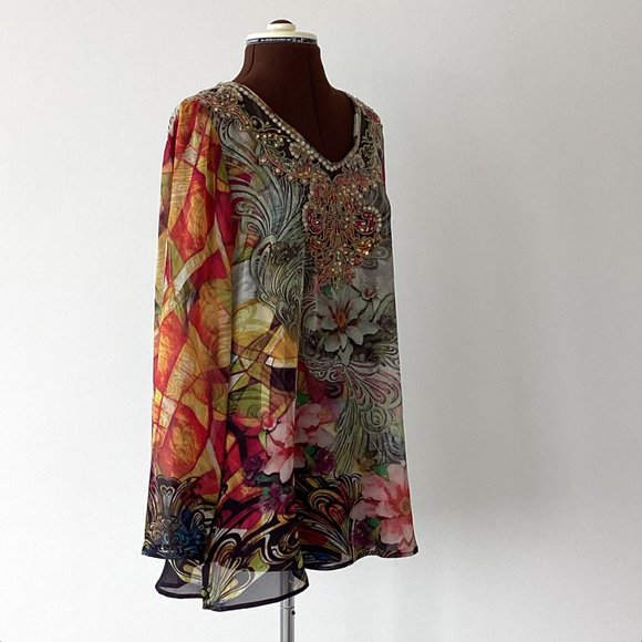Beaded Floral Chiffon Tunic - Picture 5 of 5